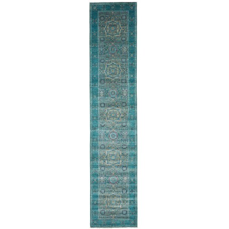 Tappeto Mamlouk Pakistan Medaglione Turchese Di Beige 82x396