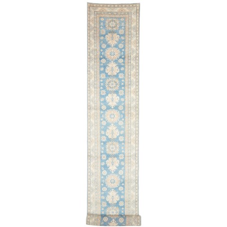 Tappeto Kazak Afghanistan Geometrico Azzurro Crema 80x582 cm
