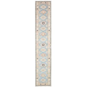 Tappeto Kazak Afghanistan Geometrico Blu Cielo Crema 65x362