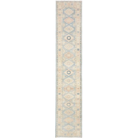 Tappeto Kazak Afghanistan Geometrico Azzurro Beige 65x343 cm
