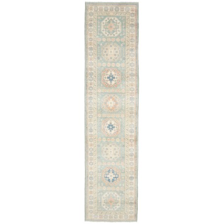 Tappeto Kazak Afghanistan Cornice Azzurro Tenue Crema 83x354