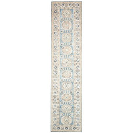 Tappeto Kazak Afghanistan Astratto Blu Polvere Beige 90x394