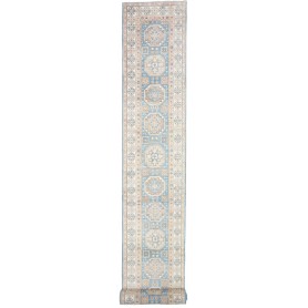 Tappeto Kazak Afghanistan Astratto Azzurro Crema 83x586 cm