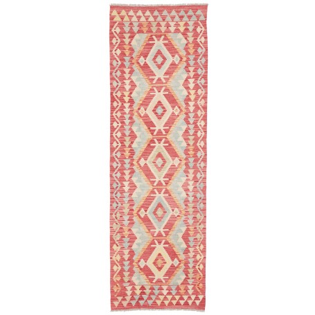 Tappeto Kilim Afghanistan Astratto Rosso Corallo Azzurro Ten