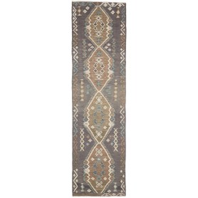 Tappeto Kilim Afghanistan Astratto Grigio Scuro Marrone 79x3
