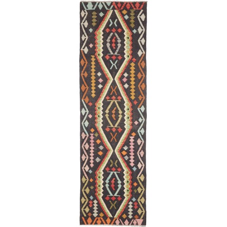 Tappeto Kilim Afghanistan Geometrico Grigio Carbone Rosso Co