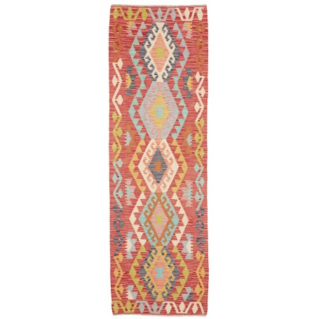 Tappeto Kilim Afghanistan Astratto Rosso Terracotta Azzurro