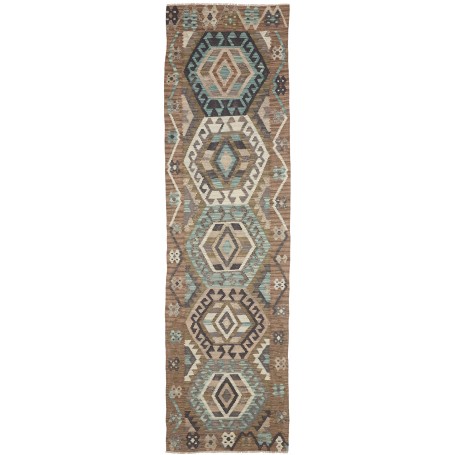 Tappeto Kilim Afghanistan Astratto Marrone Terra Turchese 81