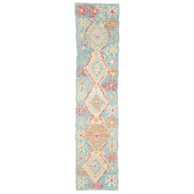 Tappeto Kilim Afghanistan Geometrico Azzurro Turchese 53x241