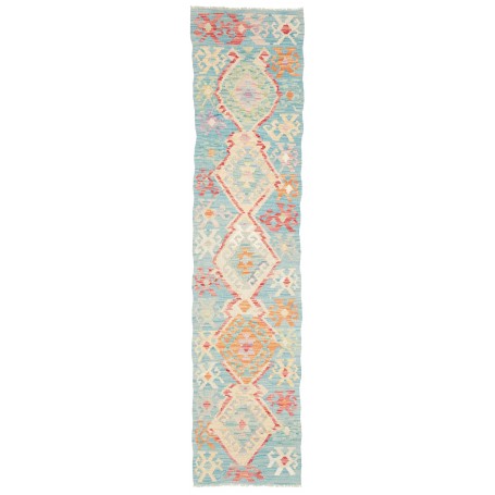 Tappeto Kilim Afghanistan Geometrico Azzurro Turchese 53x241
