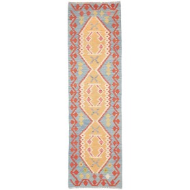 Tappeto Kilim Afghanistan Geometrico Azzurro Giallo Dorato 7