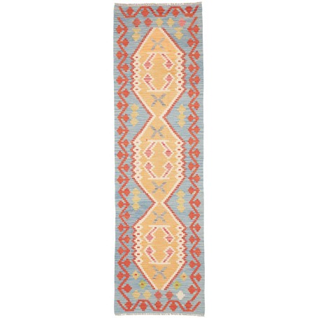 Tappeto Kilim Afghanistan Geometrico Azzurro Giallo Dorato 7