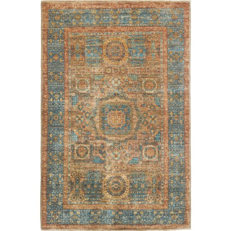 Tappeto Mamlouk Pakistan Medaglione Blu Petrolio Ruggine Oro