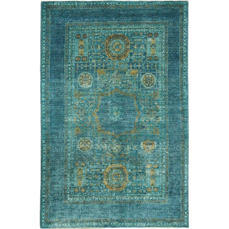 Tappeto Mamlouk Pakistan Medaglione Blu Petrolio Turchese Or