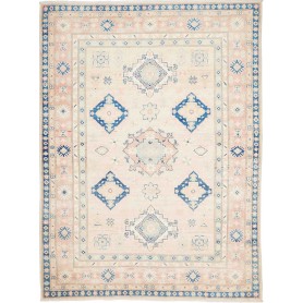 Tappeto Kazak Afghanistan Geometrico Avorio Blu Rosa 148x201