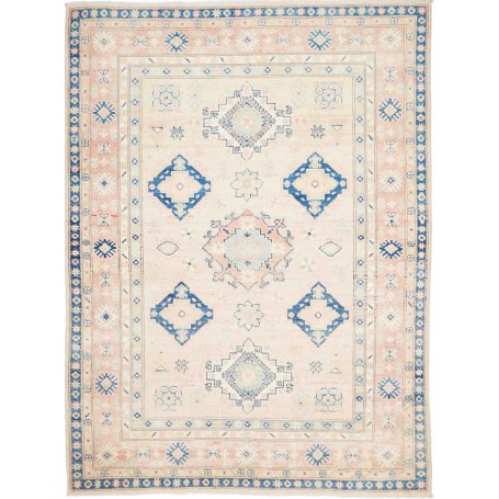 Tappeto Kazak Afghanistan Geometrico Avorio Blu Rosa 148x201