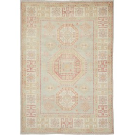 Tappeto Kazak Afghanistan Astratto Verde Salvia Rosso Tenue