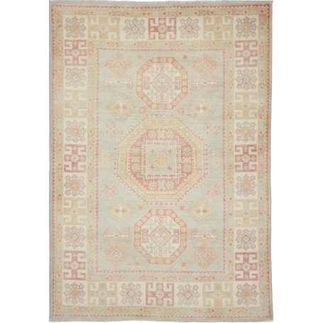 Tappeto Kazak Afghanistan Astratto Verde Salvia Rosso Tenue