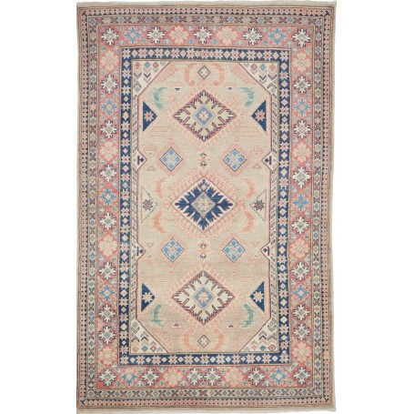 Tappeto Kazak Afghanistan Medaglione Beige Blu Corallo Azzur