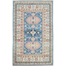Tappeto Kazak Afghanistan Geometrico Blu Crema Rosa Antico 7
