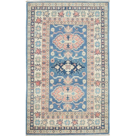 Tappeto Kazak Afghanistan Geometrico Blu Crema Rosa Antico 7