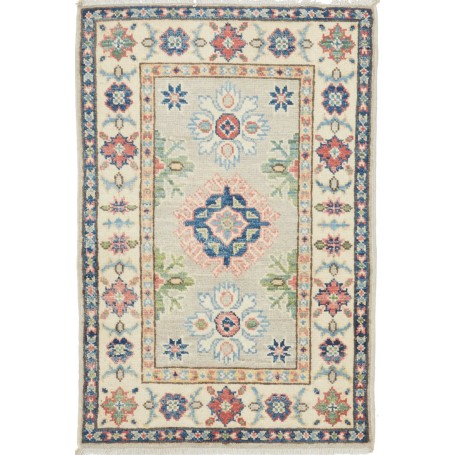 Tappeto Kazak Afghanistan Geometrico Grigio Chiaro Crema Blu