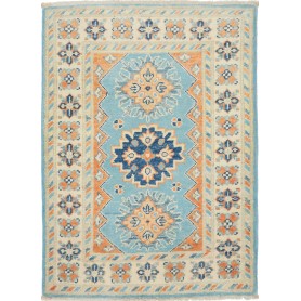 Tappeto Kazak Afghanistan Medaglione Azzurro Crema Arancione