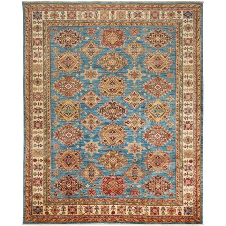 Tappeto Kazak Fine Pakistan Astratto Blu Ottanio Crema Beige