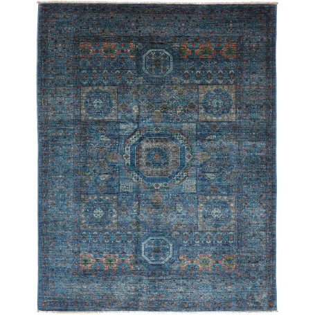 Tappeto Mamlouk Pakistan Geometrico Blu Petrolio Azzurro Cor