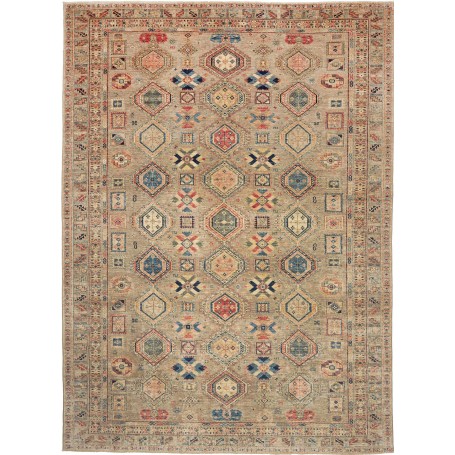 Tappeto Kazak Fine Pakistan Astratto Beige Blu Rosso Oro 273