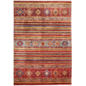 Tappeto Samarkand Pakistan Astratto Rosso Blu Oro Verde Marr
