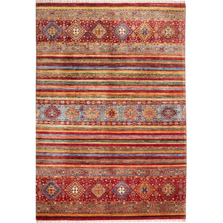 Tappeto Samarkand Pakistan Astratto Rosso Blu Oro Verde Marr