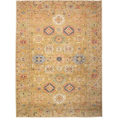 Tappeto Kazak Fine Pakistan Astratto Ocra Oro Rosso Ruggine