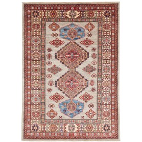 Tappeto Kazak Fine Pakistan Astratto Grigio Chiaro Rosso Blu