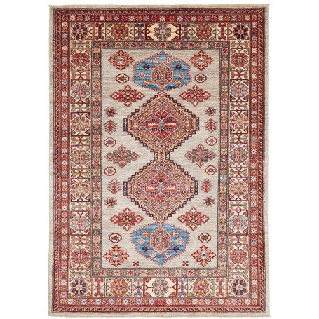 Tappeto Kazak Fine Pakistan Astratto Grigio Chiaro Rosso Blu