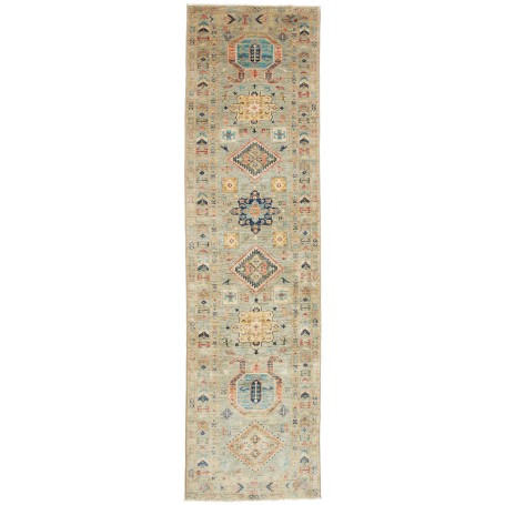Tappeto Tribal Pakistan Geometrico Celeste Polvere Giallo Oc