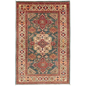 Tappeto Kazak Fine Pakistan Geometrico Petrolio Rosso Matton