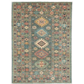 Tappeto Kazak Fine Pakistan Astratto Blu Petrolio Corallo Gi