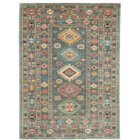 Tappeto Kazak Fine Pakistan Astratto Blu Petrolio Corallo Gi