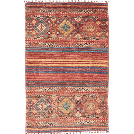 Tappeto Rubin Pakistan Geometrico Rosso Mattone Blu Petrolio