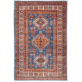 Tappeto Kazak Fine Pakistan Geometrico Blu Rosso Giallo Crem