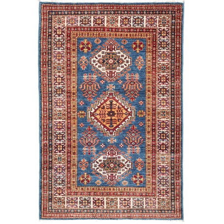 Tappeto Kazak Fine Pakistan Geometrico Blu Rosso Giallo Crem