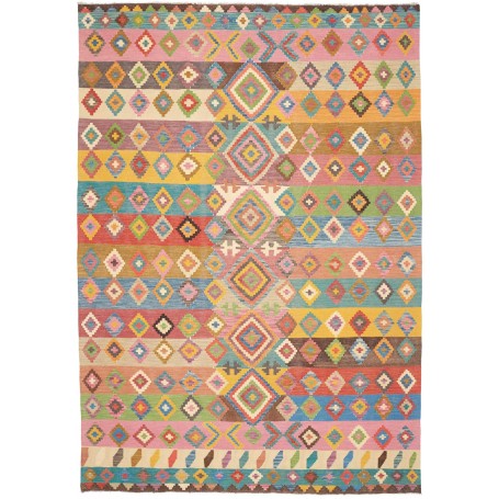 Tappeto Kilim Afghanistan Geometrico Multicolore Rosa Blu Gi