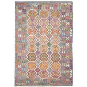Tappeto Kilim Afghanistan Astratto Blu Grigio Fucsia Arancio