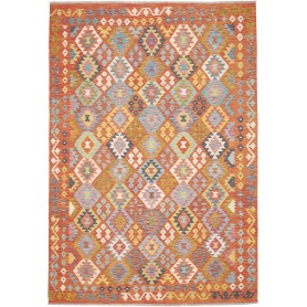 Tappeto Kilim Afghanistan Geometrico Rosso Arancio Turchese
