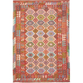 Tappeto Kilim Afghanistan Geometrico Rosso Terracotta Multic