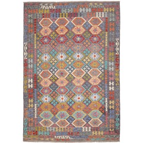 Tappeto Kilim Afghanistan Astratto Grigio Multicolore Rosso