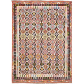 Tappeto Kilim Afghanistan Astratto Multicolore Rosa Azzurro