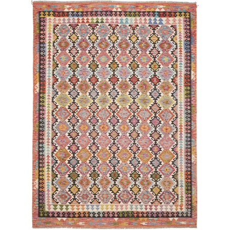 Tappeto Kilim Afghanistan Astratto Multicolore Rosa Azzurro