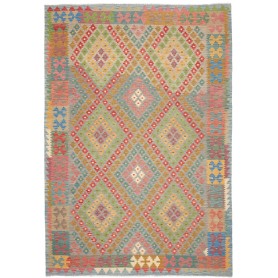 Tappeto Kilim Afghanistan Astratto Blu Grigio Verde Pastello